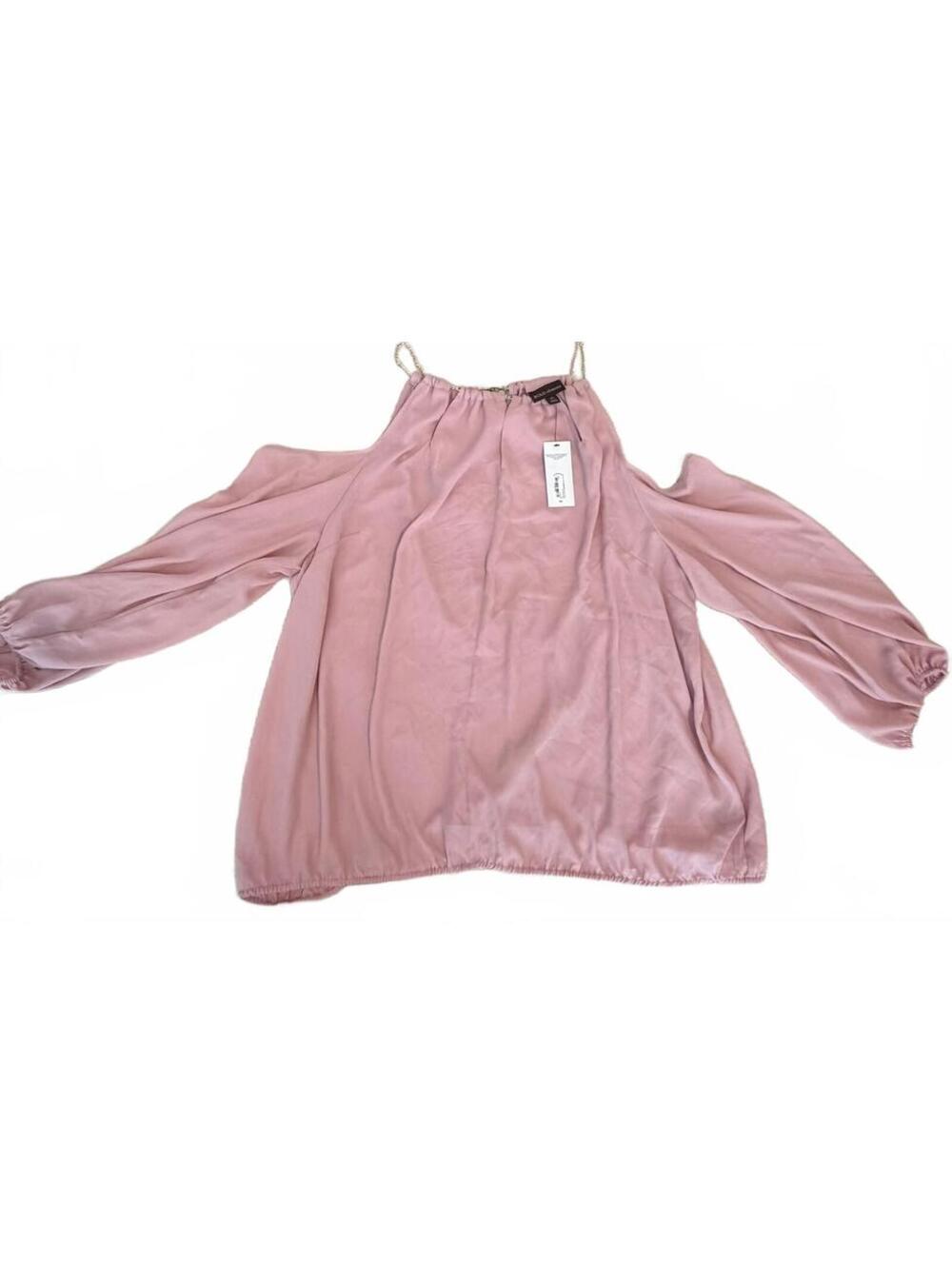 Bold Elements Women's Cold Shoulder Pink Blouse with Chain Straps